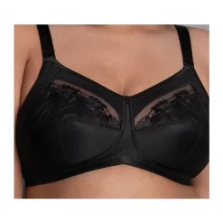 Anita Comfort Safina Non Wire Bra (Black) With Thin Straps -Fashion Lingerie Store AnitaSafinaBrawiththinstrapsblackcloseup