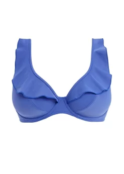 Freya Jewel Cove Bikini Top Azure -Fashion Lingerie Store Freya Swim Jewel Cove Plain Azure Underwired High Apex Bikini Top cut out